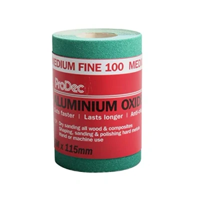 Afbeelding van ProDec 5 m rol 100 korrel middelfijn groen aluminiumoxide schuurpapier voor het schuren van hout, verf, gips, vulmiddel, metaal en meer, 115 mm breed compatibel met machineschuurmachines
