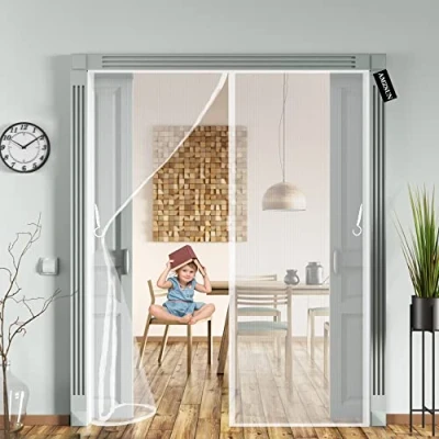 Afbeelding van vliegengaas deur,magnetisch deur 180 x 235 cm automatische sluiting,voor balkon woonkamer schuifdeur terrasdeur kleefmontage zonder boren Wit