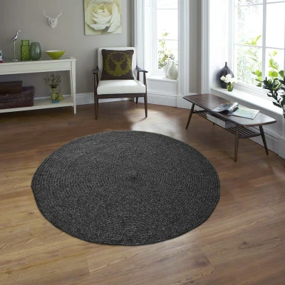 Afbeelding van Corda Binnen &amp; Buiten Vloerkleed Effen Gevlochten Tuin Balkon Laagpolig Antraciet rond Polypropyleen 160 cm