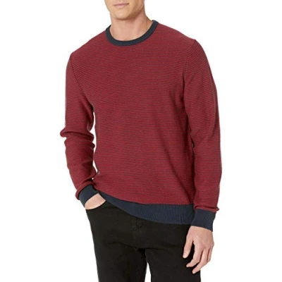 Afbeelding van Amazon Essentials Men&#039;s Trui met ronde hals (verkrijgbaar in grote en lange maten), Marineblauw Rood Mini streep, XXL