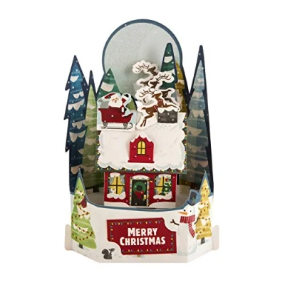 Afbeelding van Hallmark Papieren wonder kerstkaart 3D pop up kerstdorp scène ontwerp