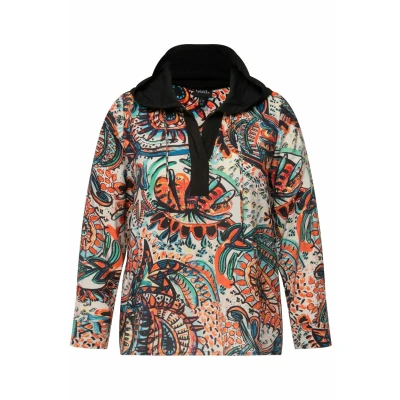 Afbeelding van Ulla Popken À Capuche COL EN V ET Manches Longues Ligne A Motif Cachemire Blouse, Dames, Maat: 42/44, Noir