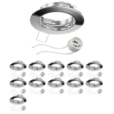 Afbeelding van ledscom.de 12 st. plafondinbouwkader FERE, rond, glanzend chroom (GU10/MR16/GU5.3/50mm) incl. GU10 voet