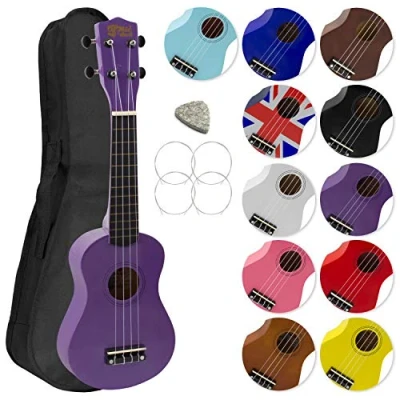 Afbeelding van Mad About SU8 Sopraan Ukulele met gratis gigbag, pick en reservesnaren geweldig voor scholen beginners, nu Carbon Black Strings verbeterde Tuning paars