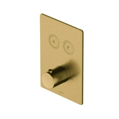 Afbeelding van HotBath Cobber Afbouwdeel Inbouwthermostaat met 2 pushbuttons Geborsteld Messing PB009QEXTBB