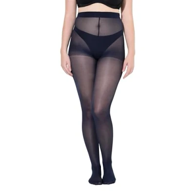 Afbeelding van Ulla Popken Dames grote maten plus size panty, strepen, nachtblauw, 62 64