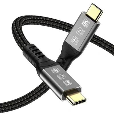 Afbeelding van Angusplay USB C Thunderbolt 4 Kabel 40Gbps, USB4 100W Opladen, 8K@60Hz Video TB4 Kabel, Compatibel met 4/3, Type C, voor iPhone 15 Pro Max, Mac Macbook Pro, SSD eGPU, 1m