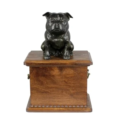 Afbeelding van Art Dog Urn voor hondenas Handgemaakt gedenkteken met koud gegoten bronzen beeld huisdierherdenkingsurn de naam 8,3x11,4x8,7 Staffordshire bulterriër I