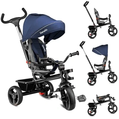 Afbeelding van LIONELO Haari Kinder Driewieler 4 in 1, Draaibare Zitting, 1,5 tot 5 Jaar, Verstelbare ouderhandvat besturingssysteem, Uitklapbaar Zonnedak, Drankhouder en Mand, Kinderfiets Buggy loopfiets