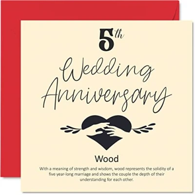 Afbeelding van 5e verjaardag kaart voor echtgenoot vrouw vriend vriendin huwelijksverjaardag houten bruiloft vrouwen mannen haar hem, 145mm x wenskaart verloofde