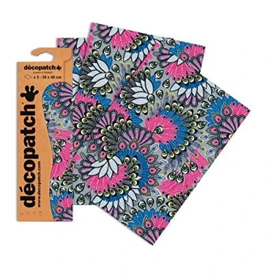 Afbeelding van Decopatch Papier No. 538 (zilver roze pauwenveer, 395 x 298 mm) 3 pack