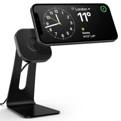 Afbeelding van Spigen OneTap MagFit MagSafe Standaard Oplaadstation, Draadloze Oplader Laadstationlader, Oplaadstandaard Telefonhouder Stand Compatibel met iPhone 15/14/13/12 Pro, Pro Max, Mini, Plus Zwart