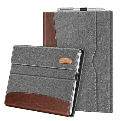 Afbeelding van FINTIE beschermhoes voor Microsoft Surface Pro 7+/Surface 7/Pro 6/Pro 5/Pro 4/Pro 3, multi hoek, verstelbaar, met magneetsluiting, hoes documentenvak (grijs/bruin)