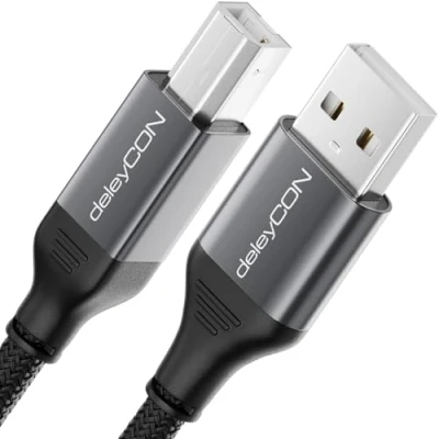 Afbeelding van deleyCON 2m USB Printerkabel (voor Printers, Scanners, MIDI) A naar B Kabel Gevlochten + Metalen Stekker voor Epson Brother Canon Notebook Tablet PC MacBook HP Samsung