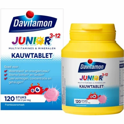 Afbeelding van Gratis Verzending: 2x Davitamon Junior 3+ Kauwvitamines Framboos 120 kauwtabletten
