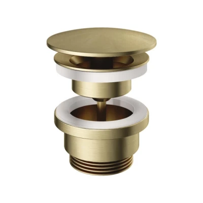 Afbeelding van HotBath Pal always open plug met schroef rond messing Geborsteld