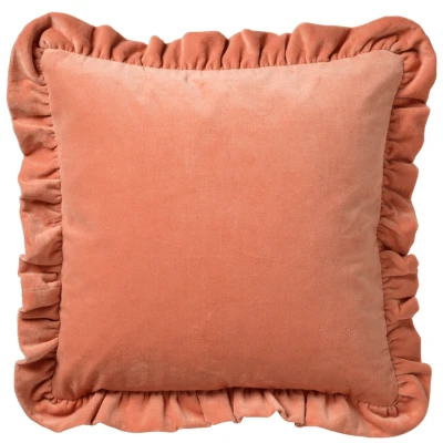 Afbeelding van Dutch Decor YARA Sierkussen katoen 45x45 cm velvet Muted Clay roze ruches rondom