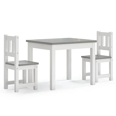 Afbeelding van vidaXL 3 delige Kindertafel en stoelenset MDF wit grijs