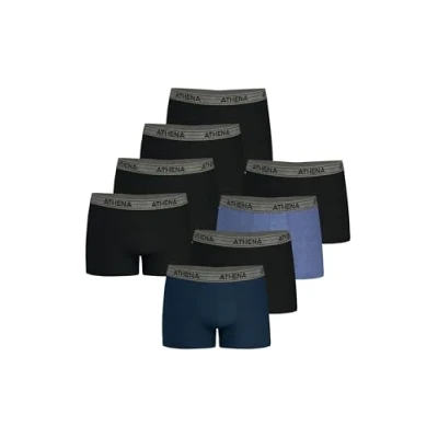 Afbeelding van Athena Set van 8 boxershorts voor heren, Ecopack stretchkatoen Oeko Tex label ergonomische pasvorm, voering voor, comfort en grip blauw zwart zwart, 2 (S),