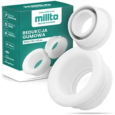 Afbeelding van Millto™ rubberen verloopstuk buisinzet Push Fit afvoerpijp manchet afdichtadapter 3 bar aansluiting Ø 50 x 40 mm wit
