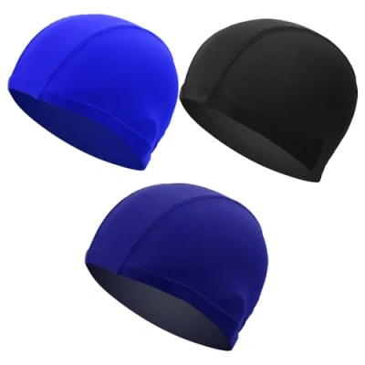 Afbeelding van TRKETK 3 stuks elastische badmutsen, zwemmen rekbare antislip badmuts unisex badmutsen lichtgewicht waterdichte voor lang en kort haar kinderen