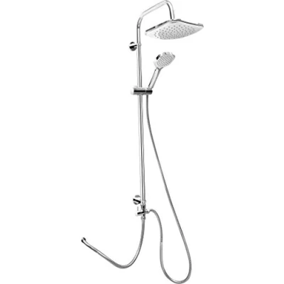 Afbeelding van Cornat Douchesysteem &quot;Square Neo&quot; verchroomd vierkante douchekop &amp; handdouche met 1 straalsoort anti kalk variabele afstand tussen boorgaten/complete douche set stijgbuis / TECBW3414