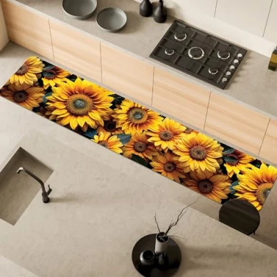 Afbeelding van Comart, Austin Keukentapijt, van polyester, bedrukt, antislip, zonnebloemen, 50 x 270 cm
