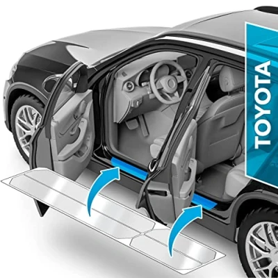 Afbeelding van uProtect auto dorpel bescherming voor Toyota Yaris Cross MXP I 2021 2025 lakbeschermingsfolie instaplijsten beschermfolie autodeur accessoires sierlijsten transparant glanzend