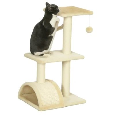 Afbeelding van PawHut Kratzbaum 72 cm Katzenturm mit Plüschballen, Sisalstämme, Plattform, Kratzbrett mehrstöckiger Katzenkratzbaum, Kletterbaum, für mittelgroße Katzen, Cremeweiß