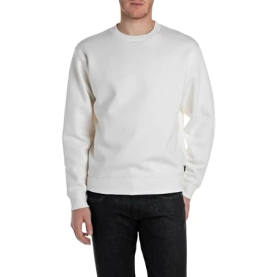 Afbeelding van Replay Heren Sweatshirt BRUSHED FLEECE regular fit Wit 3XL Ronde Hals Volwassenen