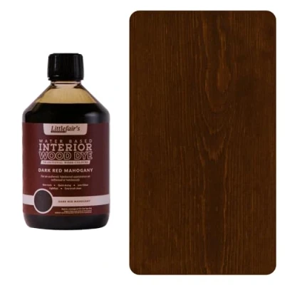 Afbeelding van Littlefair&#039;s Niet giftige houtbeits op waterbasis 500 ml donkerrode mahoniehouten kleurstof voor hout binnenshuis, o.a. deuren en plinten