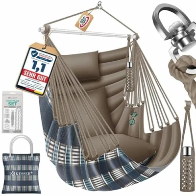 Afbeelding van KESSER® hangstoel Haïti 150 kg draagvermogen, 360 rotatie, hangschommel indoor outdoor UV bestendig en waterbestendig, gemakkelijk te onderhouden, incl. 2 kussens, draagtas, flessenhouder