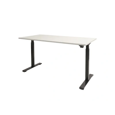 Afbeelding van Dextro basic zit/sta 180x80cm, electrisch hoogte verstelbare werkplek, T poot frame. Frame kleur zwart (RAL9005) en blad krijtwit.