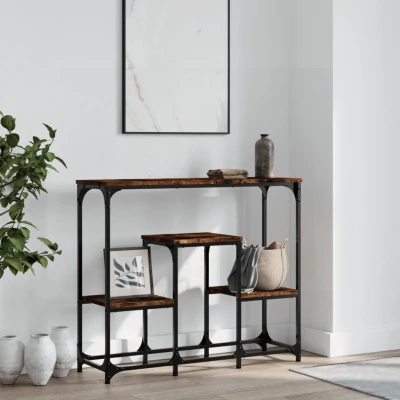 Afbeelding van Wandtafel 89,5x28x76 cm bewerkt hout gerookt eikenkleurig