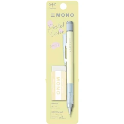 Afbeelding van Tombow MONO Graph en gum, 0,5 mm, crèmegeel, precisie met 4 mm punt, innovatief schudmechanisme, stabielere messing tang, navulbaar, incl. gum [SH MG54 PE04A]