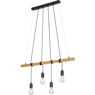 Afbeelding van Briloner Leuchten BAR Hanglamp 4 lichts Hout/Metaal 3x E27 Zwart
