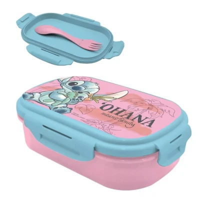 Afbeelding van Lilo &amp; Stitch &#039;&#039;Ohana&#039;&#039; Lunchbox / broodtrommel brooddoos met bestek vorklepel Magical PP Lunchtrommel School