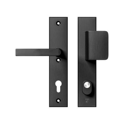 Afbeelding van AXA veiligheidsbeslag voordeur Edge Plus rechthoekig schild D knop/Blok kruk PC92 met kerntrekbeveiliging SKG3 aluminium/zwart