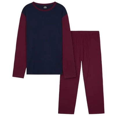 Afbeelding van CityComfort Lange pyjamaset voor heren, volwassenen, tieners, zachte 2 delige loungewear, nachtkleding, gezellige pyjama&#039;s geschenken hem, Bourgondy/Marine, L