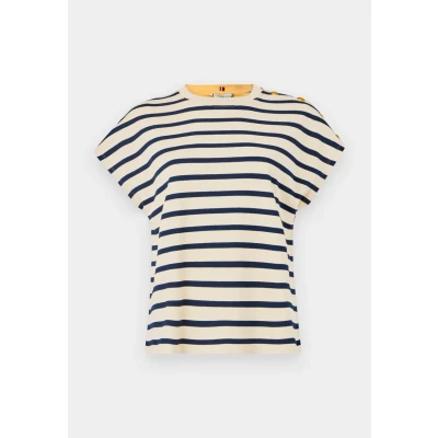 Afbeelding van Tommy Hilfiger GOLD Button TEE Tshirt print, Dames, Maat: XXS, Country ivory/ dark night navy