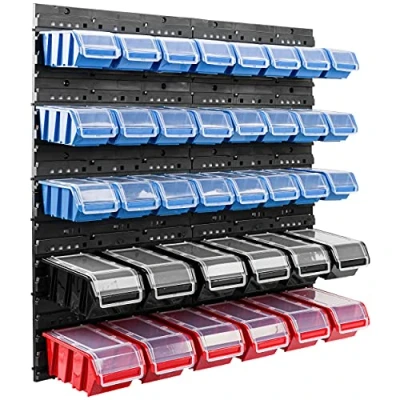 Afbeelding van botle Box met deksel + wandrek 80 x cm, stapelboxen, opbergsysteem, opbergsysteem (blauw/zwart/rood)