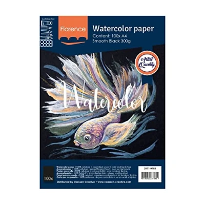 Afbeelding van Vaessen Creative Florence 2911 9103 glad aquarelpapier, zwart, 300 g/m², 100 stuks, DIN A4, voor aquarelschilderen, handlettering, penseelletters en andere papierknutselwerkjes, papier