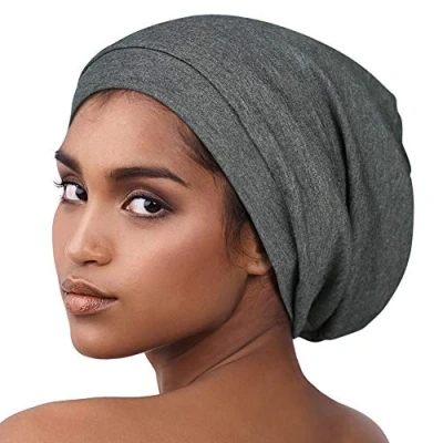 Afbeelding van Alnorm Gezellige satijnen gevoerde slouchy beanie cap met zachte elastische band voor mannen en vrouwen, donkergrijs, One size