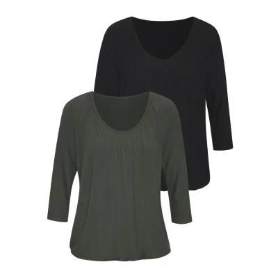Afbeelding van Lascana 3/4ARM 2 PACK Longsleeve, Dames, Maat: 32/34, Graugrün, schwarz