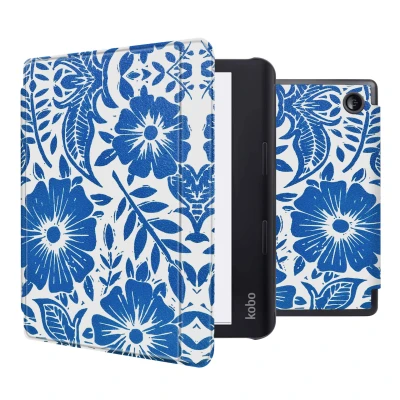 Afbeelding van Kobo Sage Hoes: iMoshion Design Slim Hard Case Sleepcover Bookcase met stand Flower Tile Kunstleder E Reader Hoezen