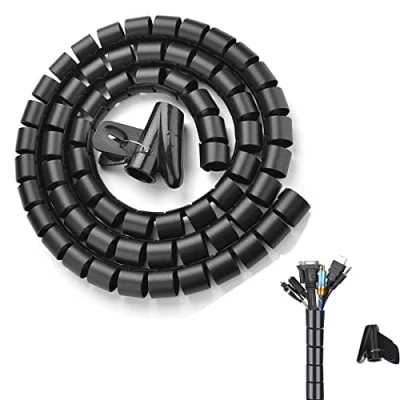 Afbeelding van Cable Tidy Sleeves, 3M Management Wire Cover Protector with Cord Organizer Clip, Spiral Tube PE Pipe for Computer on Home or Office(∅0.87&quot;) (Black)