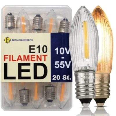 Afbeelding van 20 x LED E10 spitse kaarsen 10 V 55 0,2 W 2200 K universele reservelampen filament topkaarsen voor lichtketting en lichtboog