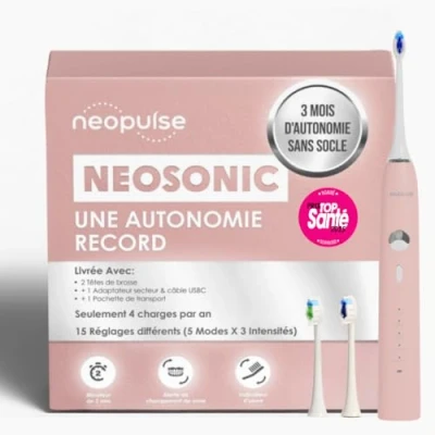 Afbeelding van NEOPULSE® NEOSONIC® Elektrische tandenborstel Sonic technologie + 2 opzetborstels USB oplaadbaar 3 maanden batterijduur 15 instellingen Timer Compatibel met NEOKIDS® Roze