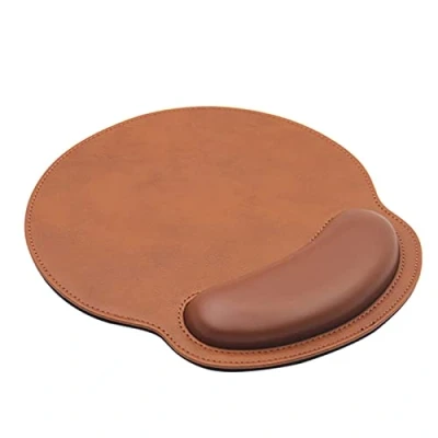 Afbeelding van Lederen muismat polssteun, ergonomisch traagschuim lichtgewicht antislip voor kantoor, gaming, computer, laptop en Mac, pijnverlichting, thuis of op het werk (koffiebruin)