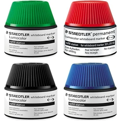 Afbeelding van Staedtler Lumocolor whiteboard marker navulstation voor 351/351 B, 15 20 x navullen, 4 kleuren, blauw, rood, groen, zwart